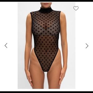 MISBHV Black Mesh Monogram Bodysuit